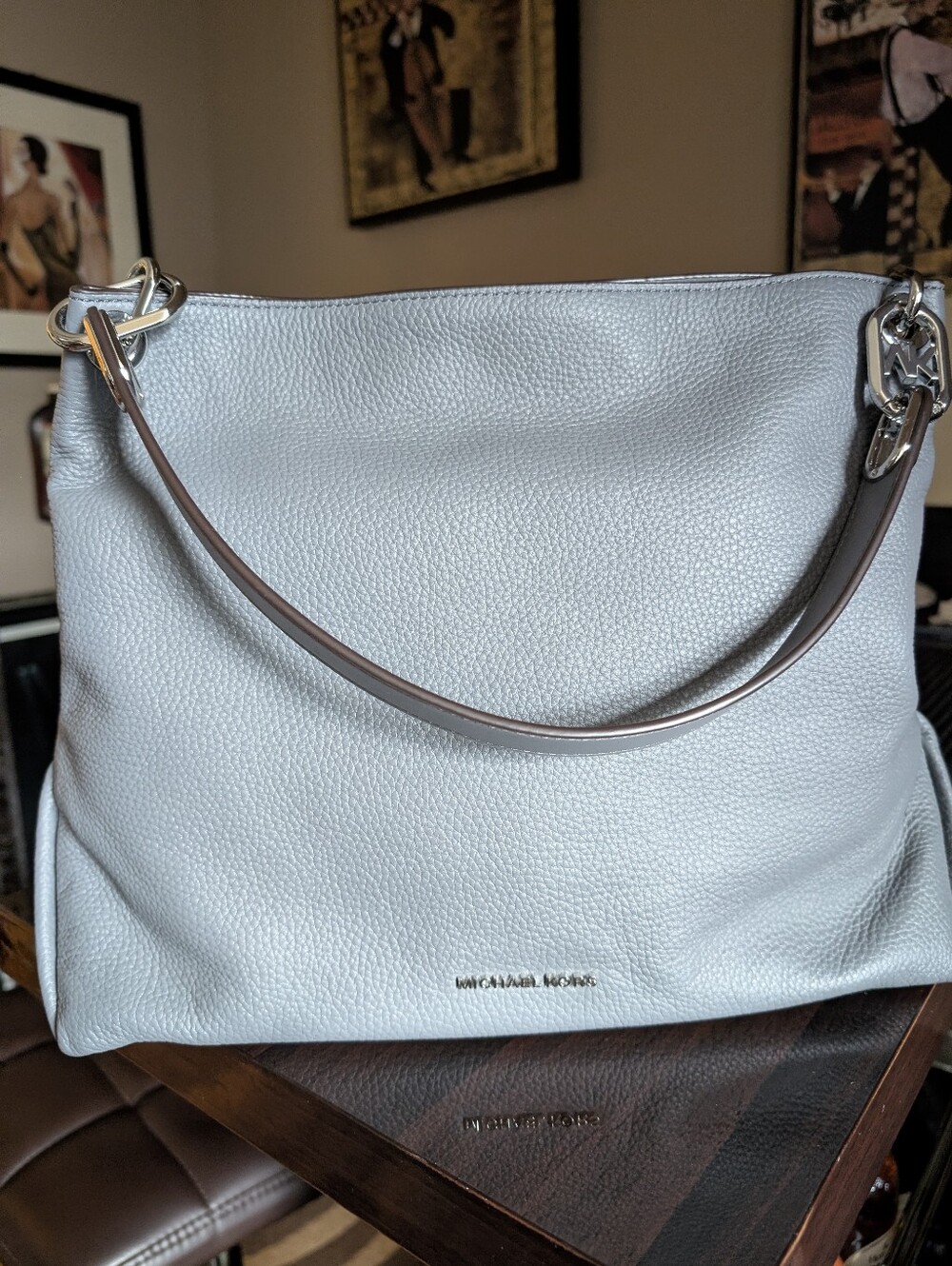 Michael Kors Lt Grey Pebbled Leather Shoulder Bag